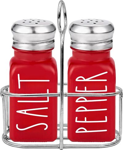 Clear Glass Salt and Pepper Shakers Set with Holder by Brighter Barns - Dining Table Countertop Accessories, Farmhouse Kitchen Decor - Glass Shakers with Caddy for Restaurant, BBQ, Camping, RV (Clear) in Kuwait