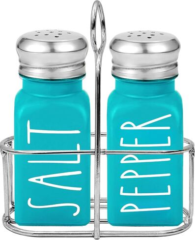 Clear Glass Salt and Pepper Shakers Set with Holder by Brighter Barns - Dining Table Countertop Accessories, Farmhouse Kitchen Decor - Glass Shakers with Caddy for Restaurant, BBQ, Camping, RV (Clear) in Kuwait