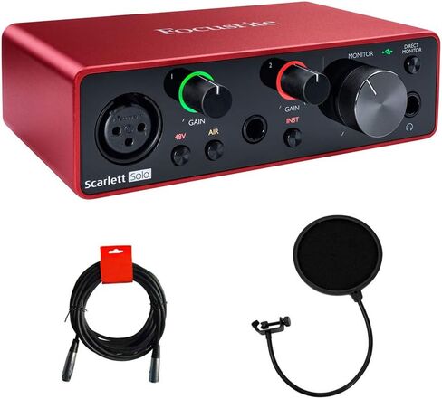 Focusrite Scarlett Solo 3rd Gen USB Audio Interface Bundle with 25-Feet XLR Male to XLR Female Microphone Cable, and Pop Filter for Broadcasting and Recording Microphones (3 Items) in Saudi Arabia