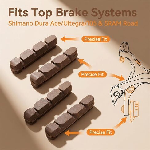 وسادات فرامل من الكربون لدراجات الطريق، متوافقة مع Shimano Dura Ace/Ultegra/105 وSRAM، مركب كربون الفلين المقاوم للحرارة، أداء منخفض الضوضاء، زوجين لعجلات ألياف الكربون in Kuwait