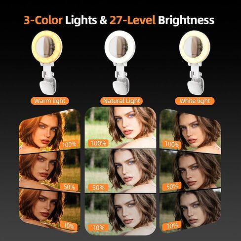 ضوء حلقي محمول للهاتف، 3 أوضاع ألوان بمشبك على ضوء LED، ضوء سيلفي لهاتف iPhone وكاميرا الويب، مشبك ضوء هاتف قابل للتعديل لتسجيل الفيديو، وإنشاء المحتوى، ومدونة الفيديو، والمكياج ومكالمات الفيديو in Kuwait