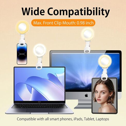 ضوء حلقي محمول للهاتف، 3 أوضاع ألوان بمشبك على ضوء LED، ضوء سيلفي لهاتف iPhone وكاميرا الويب، مشبك ضوء هاتف قابل للتعديل لتسجيل الفيديو، وإنشاء المحتوى، ومدونة الفيديو، والمكياج ومكالمات الفيديو in Kuwait