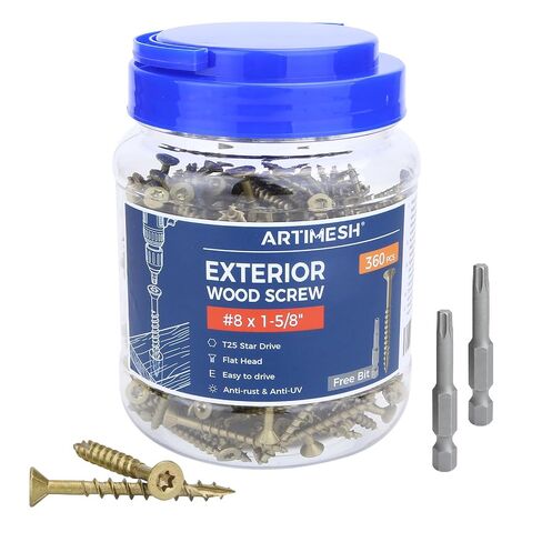 360Pcs Wood Screws, #8x1-5/8 Deck Screws. Featured with Epoxy Coating, T20 Star Bit, 1500+ Hour Salt Spray & Superior Rust Resistance. Suitable for Outdoor Decking, Fences and Wood Work. in Kuwait