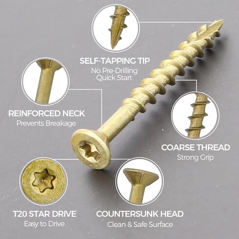 360Pcs Wood Screws, #8x1-5/8 Deck Screws. Featured with Epoxy Coating, T20 Star Bit, 1500+ Hour Salt Spray & Superior Rust Resistance. Suitable for Outdoor Decking, Fences and Wood Work. in Kuwait