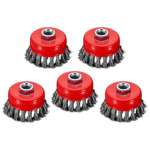 Wire Cup Brush for Angle Grinder, 5pcs 4in Twist Knotted Wire Brush for Grinder with 5/8"-11 Arbor, [for Heavy Rust Deburring Paint Removal] - 0.02in Carbon Steel Wire in Kuwait