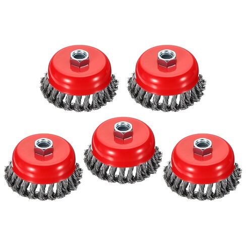 Wire Cup Brush for Angle Grinder, 5pcs 4in Twist Knotted Wire Brush for Grinder with 5/8"-11 Arbor, [for Heavy Rust Deburring Paint Removal] - 0.02in Carbon Steel Wire in Kuwait