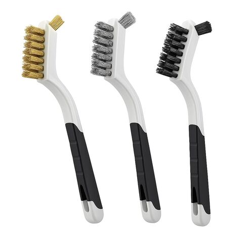 3pcs Wire Brush Set Nylon Brass and Stainless Steel Bristle Brushes with Curved Nonslip Handle for Rust Paint Dirt and Grime Removal Heavy Duty Cleaning Tool 7 Inch White in Kuwait