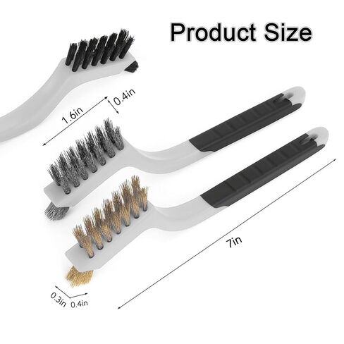 3pcs Wire Brush Set Nylon Brass and Stainless Steel Bristle Brushes with Curved Nonslip Handle for Rust Paint Dirt and Grime Removal Heavy Duty Cleaning Tool 7 Inch White in Kuwait