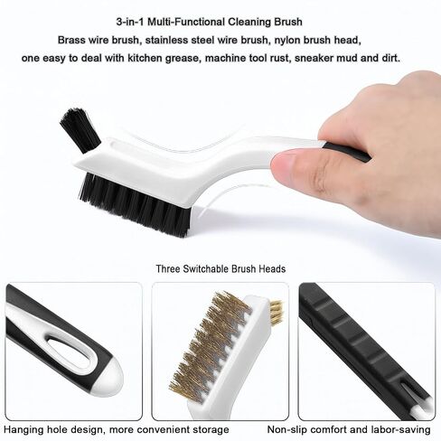 3pcs Wire Brush Set Nylon Brass and Stainless Steel Bristle Brushes with Curved Nonslip Handle for Rust Paint Dirt and Grime Removal Heavy Duty Cleaning Tool 7 Inch White in Kuwait