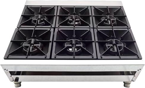 ETL Commercial Countertop Gas Hot Plate,Gas Stove with 6 Burners,6 x 25,000 BTU Commercial Gas Cooktop, Natural Gas Range with Propane Conversion Kit,Detachable Burner Grates and adjustable Legs in Kuwait