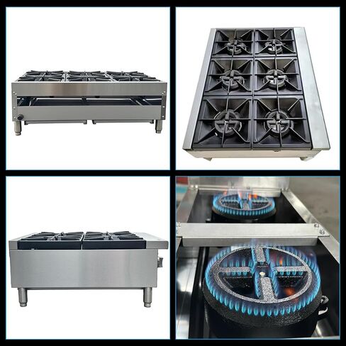 ETL Commercial Countertop Gas Hot Plate,Gas Stove with 6 Burners,6 x 25,000 BTU Commercial Gas Cooktop, Natural Gas Range with Propane Conversion Kit,Detachable Burner Grates and adjustable Legs in Kuwait