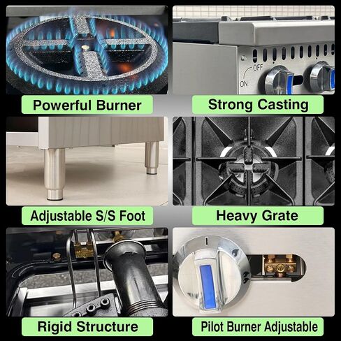 ETL Commercial Countertop Gas Hot Plate,Gas Stove with 6 Burners,6 x 25,000 BTU Commercial Gas Cooktop, Natural Gas Range with Propane Conversion Kit,Detachable Burner Grates and adjustable Legs in Kuwait