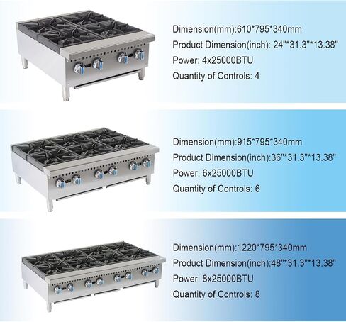 ETL Commercial Countertop Gas Hot Plate,Gas Stove with 6 Burners,6 x 25,000 BTU Commercial Gas Cooktop, Natural Gas Range with Propane Conversion Kit,Detachable Burner Grates and adjustable Legs in Kuwait
