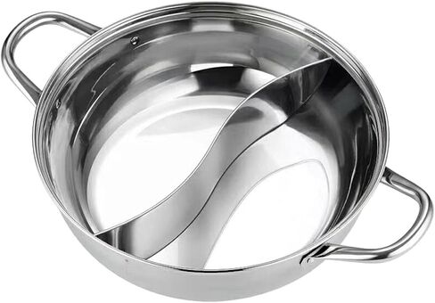Shabu Double Sided Hot Pot with Divider Stainless Steel Hot Pot Divided Heat Cooktop Compatible for Parties 28cm in Kuwait