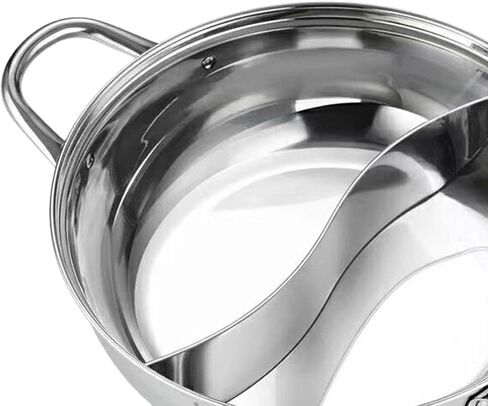 Shabu Double Sided Hot Pot with Divider Stainless Steel Hot Pot Divided Heat Cooktop Compatible for Parties 28cm in Kuwait