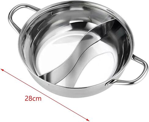 Shabu Double Sided Hot Pot with Divider Stainless Steel Hot Pot Divided Heat Cooktop Compatible for Parties 28cm in Kuwait