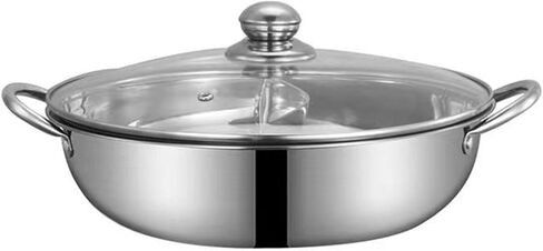 Shabu Double Sided Hot Pot with Divider Stainless Steel Hot Pot Divided Heat Cooktop Compatible for Parties 28cm in Kuwait