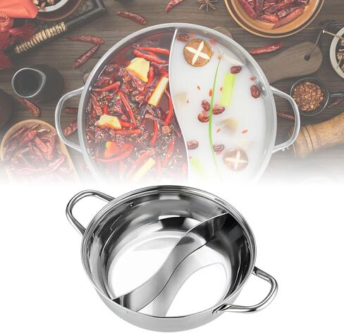Shabu Double Sided Hot Pot with Divider Stainless Steel Hot Pot Divided Heat Cooktop Compatible for Parties 28cm in Kuwait