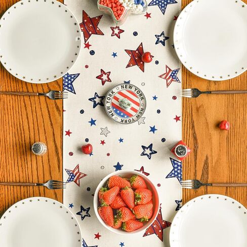 Artoid Mode God Bless America Stars Patriotic 4th of July Table Runner, Memorial Day Kitchen Dining Table Decoration for Home Party Decor 13x72 Inch in Kuwait