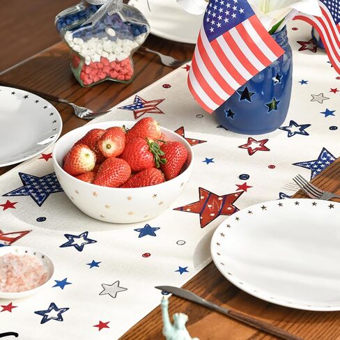 Artoid Mode God Bless America Stars Patriotic 4th of July Table Runner, Memorial Day Kitchen Dining Table Decoration for Home Party Decor 13x72 Inch in Kuwait