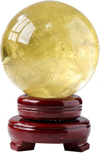 Yellow Crystal Ball Quartz Sphere with Wooden Base,Citrine ball-45mm in Kuwait