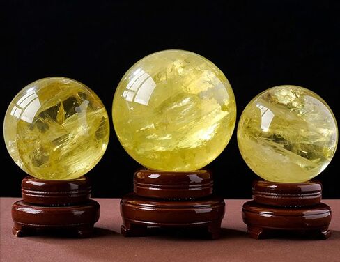 Yellow Crystal Ball Quartz Sphere with Wooden Base,Citrine ball-45mm in Kuwait