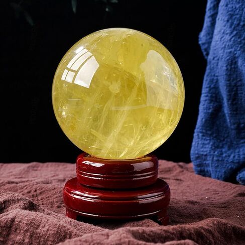 Yellow Crystal Ball Quartz Sphere with Wooden Base,Citrine ball-45mm in Kuwait