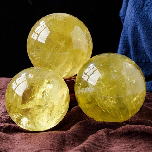 Yellow Crystal Ball Quartz Sphere with Wooden Base,Citrine ball-45mm in Kuwait