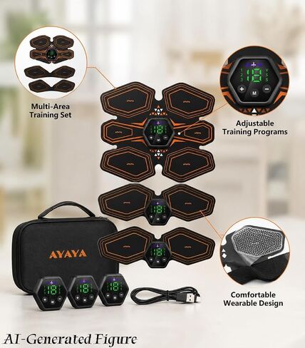 Portable Abs Muscle Training Fitness Belt Set – 4 Pcs Ab Core Toner Accessory for Home Use for Abdomen, Waist, Arms, Legs and Glutes, with 4 Controllers, Gel Pads, USB Charging Cable and Factory Sealed Storage Case Orange in Kuwait