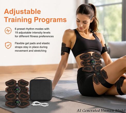 Portable Abs Muscle Training Fitness Belt Set – 4 Pcs Ab Core Toner Accessory for Home Use for Abdomen, Waist, Arms, Legs and Glutes, with 4 Controllers, Gel Pads, USB Charging Cable and Factory Sealed Storage Case Orange in Kuwait