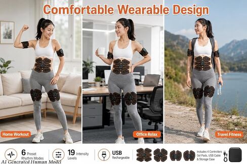 Portable Abs Muscle Training Fitness Belt Set – 4 Pcs Ab Core Toner Accessory for Home Use for Abdomen, Waist, Arms, Legs and Glutes, with 4 Controllers, Gel Pads, USB Charging Cable and Factory Sealed Storage Case Orange in Kuwait