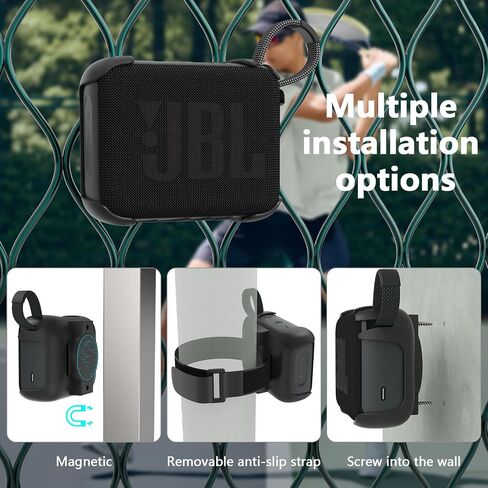حافظة مغناطيسية متوافقة مع مكبر صوت بلوتوث JBL GO 4، حامل 3 في 1 مع حزام مضاد للانزلاق قابل للإزالة لعربة الجولف، القطب، الدراجة، الدراجة النارية، RV، ATV، ملحقات غطاء مكبر صوت محمول للغاية in Kuwait