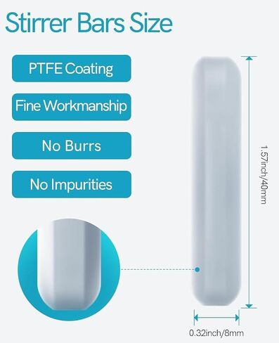 4 قطع من شريط تقليب الخلاط المغناطيسي PTFE، لون أبيض من الفولاذ المقاوم للصدأ مختبر PTFE شريط لوحة التحريك، عصا مغناطيسية للوحة الخلط (8 * 40 مم) in Kuwait