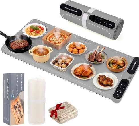 XXXL Large Food Warming Mat,40"x16" Electric Warming Tray with 9 Gear Temperature Controlled and 6 Gear Timed,Auto Shut-Off,8S Full Surface Heating,Rollable & Portable Heating Tray for Party (Beige) in Kuwait
