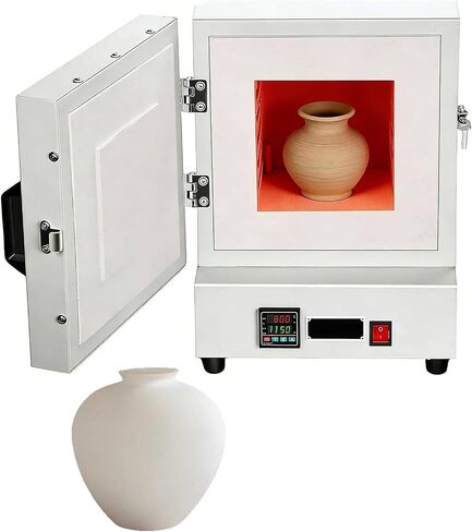 Compact Table-top Electric Kiln, 1150℃ Enclosed Muffle Furnace, 2000W Electric Ceramic Lab Muffle Furnace Burnout Oven, for Pottery Glazing & DIY Projects in Kuwait