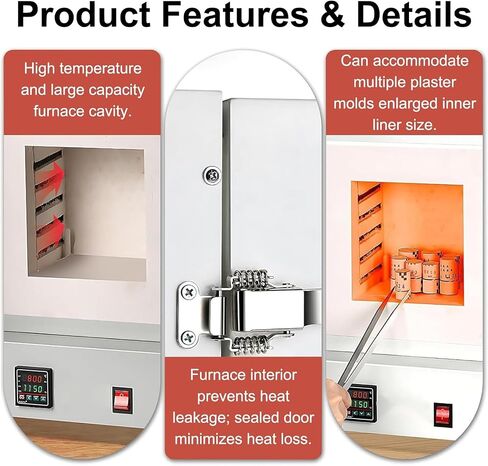 Compact Table-top Electric Kiln, 1150℃ Enclosed Muffle Furnace, 2000W Electric Ceramic Lab Muffle Furnace Burnout Oven, for Pottery Glazing & DIY Projects in Kuwait
