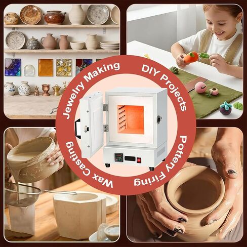 Compact Table-top Electric Kiln, 1150℃ Enclosed Muffle Furnace, 2000W Electric Ceramic Lab Muffle Furnace Burnout Oven, for Pottery Glazing & DIY Projects in Kuwait