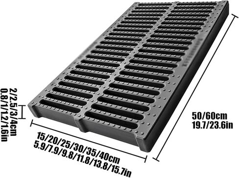 Durable Polymer Drain Grate - Rectangular Outdoor Cover for Garage, Road & Garden - Effectively Blocks Debris & Rainwater, Ideal for Drainage Solutions in Saudi Arabia