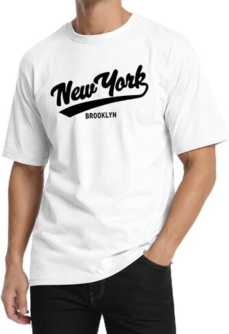 تي شيرت رجالي برسومات جرافيكية New York Art Fonts مطبوع عليه حروف وياقة دائرية كاجوال وأكمام قصيرة للرجال in Kuwait