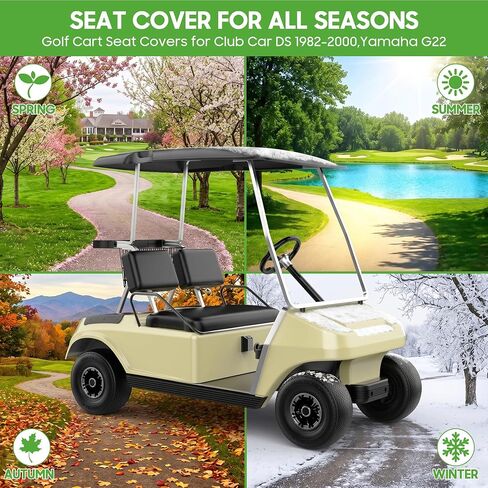 أغطية مقاعد عربة الجولف 10L0L لسيارة Club Car DS 1982-2000 وYamaha G22، مجموعة غطاء المقعد الأمامي من الجلد المصنوع من الألياف الدقيقة، مضادة للخدش، مقاومة للماء، قابلة للتثبيت - أسود in Kuwait