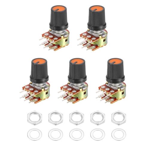 MECCANIXITY 5Set WH148 B50K Ohm الجهد عدة، 6-Pin سبليت رمح الروتاري الخطي المزدوج تفتق الروتاري مقياس الجهد الصوتي مع مقبض الجوز غسالة للتحكم في مستوى الصوت، رمح 15 مم، أسود / برتقالي in Kuwait