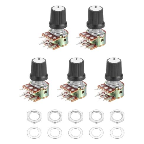 MECCANIXITY 5Set WH148 B50K Ohm الجهد عدة، 6-Pin سبليت رمح الروتاري الخطي المزدوج تفتق الروتاري مقياس الجهد الصوتي مع مقبض الجوز غسالة للتحكم في مستوى الصوت، رمح 15 مم، أسود / برتقالي in Kuwait