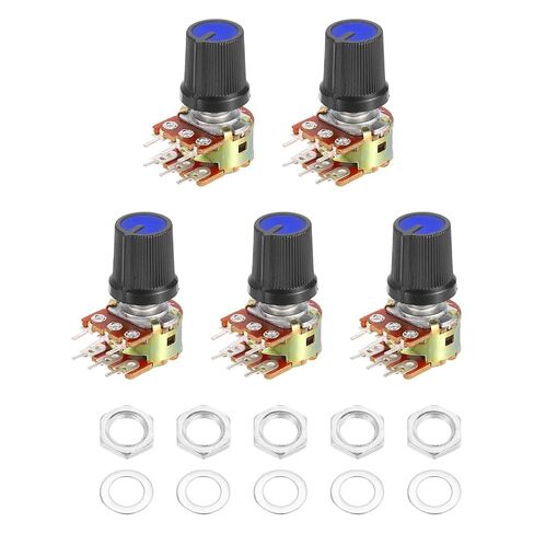 MECCANIXITY 5Set WH148 B50K Ohm الجهد عدة، 6-Pin سبليت رمح الروتاري الخطي المزدوج تفتق الروتاري مقياس الجهد الصوتي مع مقبض الجوز غسالة للتحكم في مستوى الصوت، رمح 15 مم، أسود / برتقالي in Kuwait