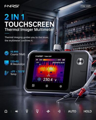 FNIRSI TDM-120P 2-in-1 Thermal Imaging Multimeter, 19999 Counts Digital Multimeter TRMS & 120x90 IR Resolution Thermal Camera, Infrared Imager with 2.8" Touchscreen for HVAC, Electrical & Auto Repair in Kuwait