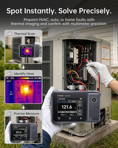 FNIRSI TDM-120P 2-in-1 Thermal Imaging Multimeter, 19999 Counts Digital Multimeter TRMS & 120x90 IR Resolution Thermal Camera, Infrared Imager with 2.8" Touchscreen for HVAC, Electrical & Auto Repair in Kuwait