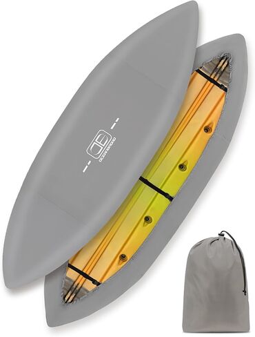 غطاء OCEANBROAD Kayak واسع جدًا، مقاوم للماء ومقاوم للأشعة فوق البنفسجية، أغطية غبار قوارب الكاياك للتخزين في الهواء الطلق، مناسب لطول 10.8-12 قدمًا، وعرض يصل إلى 48 بوصة، 600D رمادي in Kuwait
