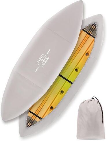 غطاء OCEANBROAD Kayak واسع جدًا، مقاوم للماء ومقاوم للأشعة فوق البنفسجية، أغطية غبار قوارب الكاياك للتخزين في الهواء الطلق، مناسب لطول 10.8-12 قدمًا، وعرض يصل إلى 48 بوصة، 600D رمادي in Kuwait