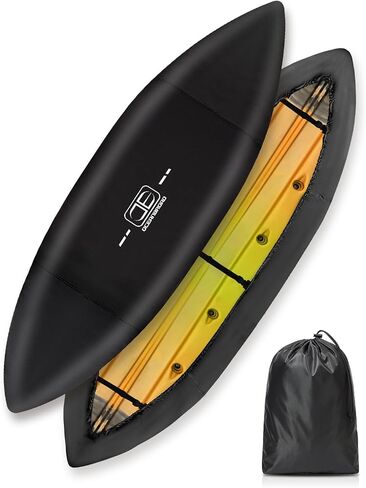 غطاء OCEANBROAD Kayak واسع جدًا، مقاوم للماء ومقاوم للأشعة فوق البنفسجية، أغطية غبار قوارب الكاياك للتخزين في الهواء الطلق، مناسب لطول 10.8-12 قدمًا، وعرض يصل إلى 48 بوصة، 600D رمادي in Kuwait