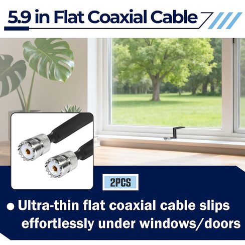 2PCS 19.7 Inch Coax Window Pass Through, SO239 UHF Female to UHF Female Flat Coaxial Cable for Windows/Doors 50 Ohm in Saudi Arabia