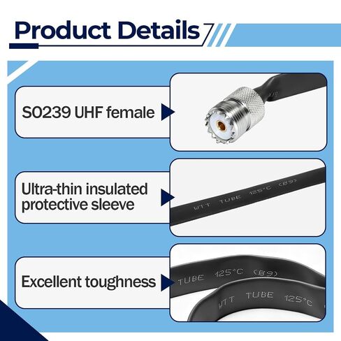 2PCS 19.7 Inch Coax Window Pass Through, SO239 UHF Female to UHF Female Flat Coaxial Cable for Windows/Doors 50 Ohm in Saudi Arabia